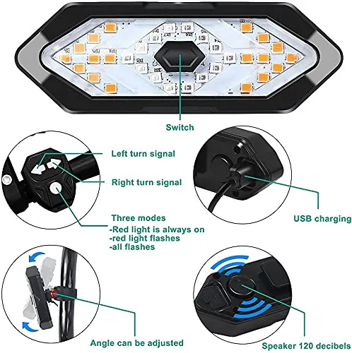 FASTPED ® Bicycle Tail Light USB Rechargable Smart Wireless Remote Control Turn Signal Warning Lamp Bike Taillight
