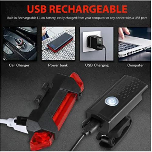 FASTPED ® Combo of Bicycle LED USB Rechargeable Head Light and Tail Light