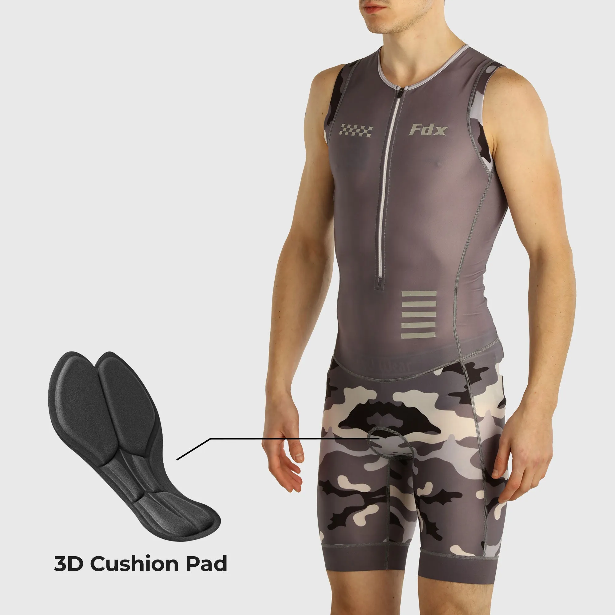 Fdx Camouflage Grey Men's & Boy's Padded Triathlon Suit