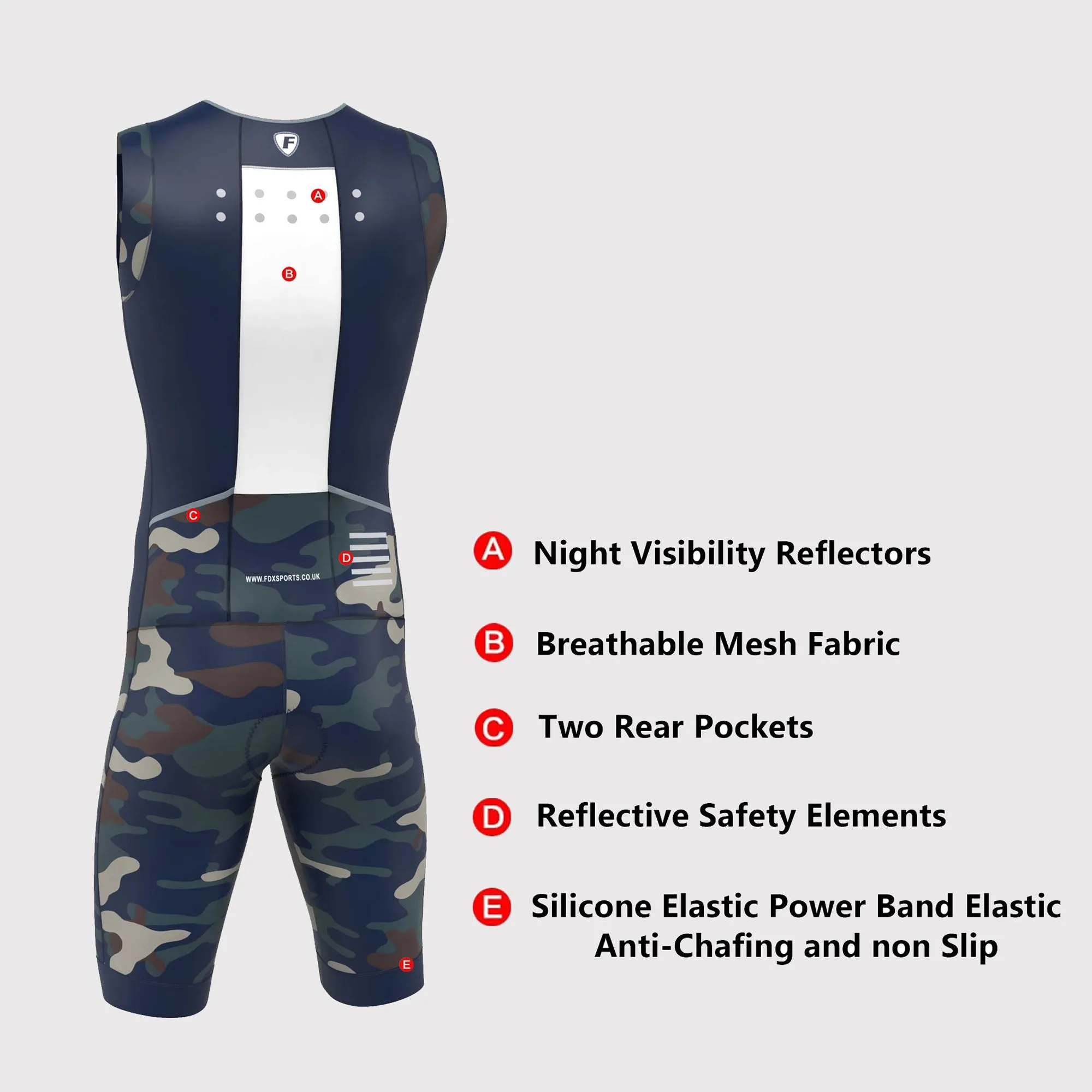 Fdx Camouflage Navy Blue Men's & Boy's Padded Triathlon Suit