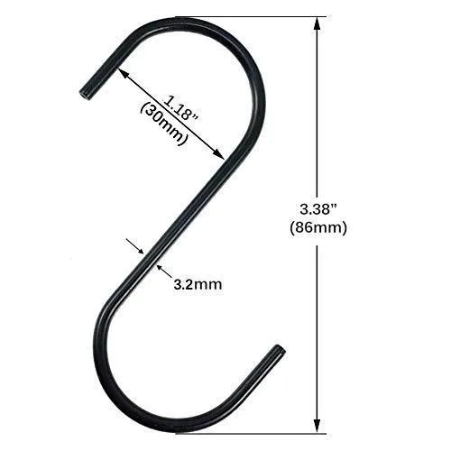 Flammi 20 Pack Heavy-Duty S Shaped Hooks Rustproof Black Finish Steel Kitchen S Type Hooks Hangers for Pans Pots Plants Bags Towels
