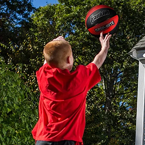 Franklin Sports Grip-Rite 1000 Youth Basketball ‚ Durable Basketball ‚ Junior Size Basketball for School, Camp, Home Basketball Practice ‚ Indoor and Outdoor Basketball ‚ Black/Red ‚27.5"