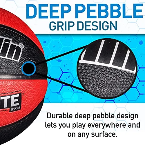 Franklin Sports Grip-Rite 1000 Youth Basketball ‚ Durable Basketball ‚ Junior Size Basketball for School, Camp, Home Basketball Practice ‚ Indoor and Outdoor Basketball ‚ Black/Red ‚27.5"