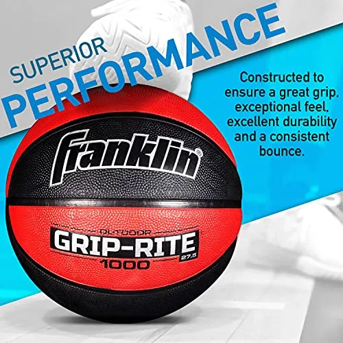 Franklin Sports Grip-Rite 1000 Youth Basketball ‚ Durable Basketball ‚ Junior Size Basketball for School, Camp, Home Basketball Practice ‚ Indoor and Outdoor Basketball ‚ Black/Red ‚27.5"