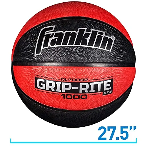 Franklin Sports Grip-Rite 1000 Youth Basketball ‚ Durable Basketball ‚ Junior Size Basketball for School, Camp, Home Basketball Practice ‚ Indoor and Outdoor Basketball ‚ Black/Red ‚27.5"