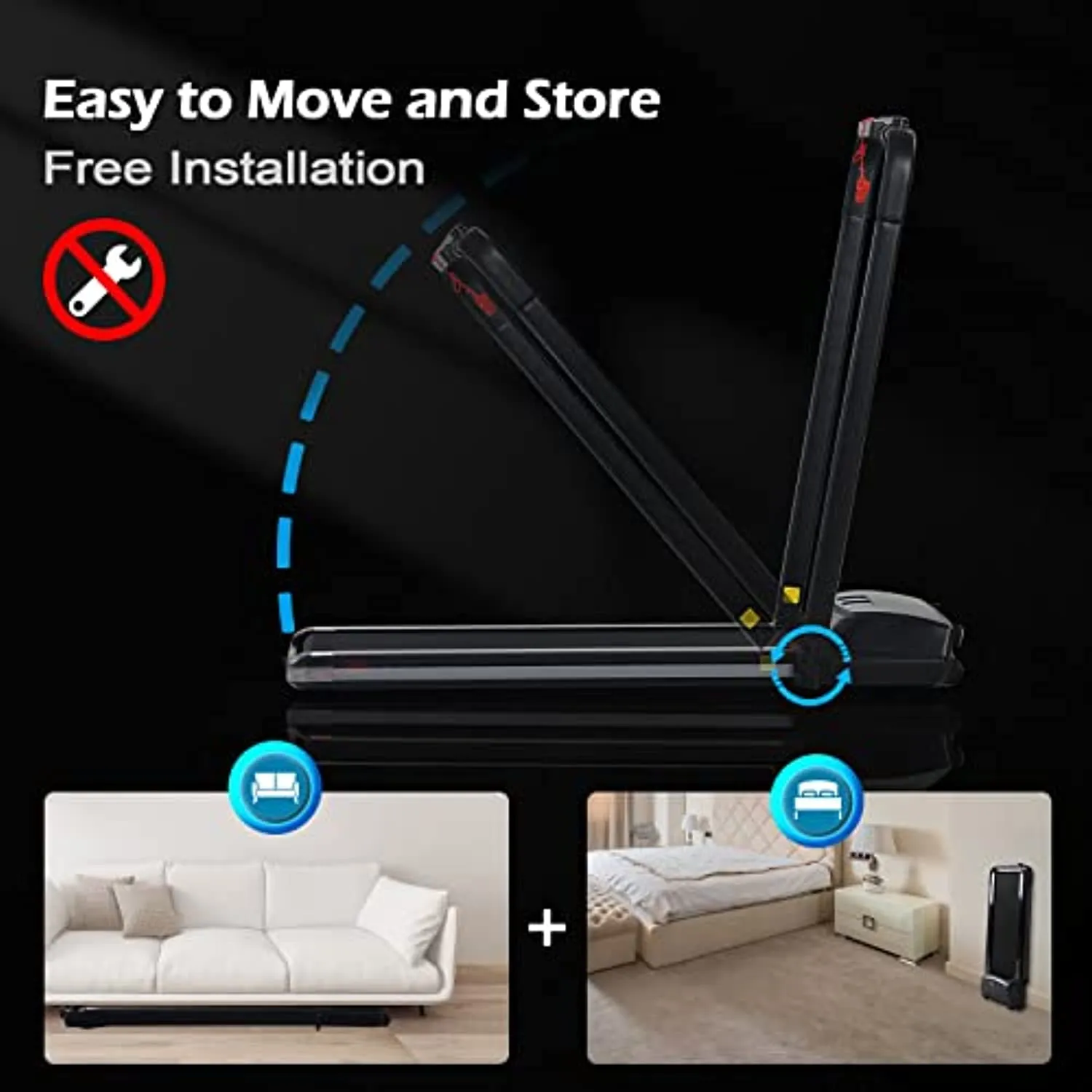 FYC 2 in 1 Folding Under Desk Treadmill, Foldable Electric Running Machine, No Installation Required, Walking Jogging Pad Exercise Fitness Treadmill for Office/Apartment, Save Space