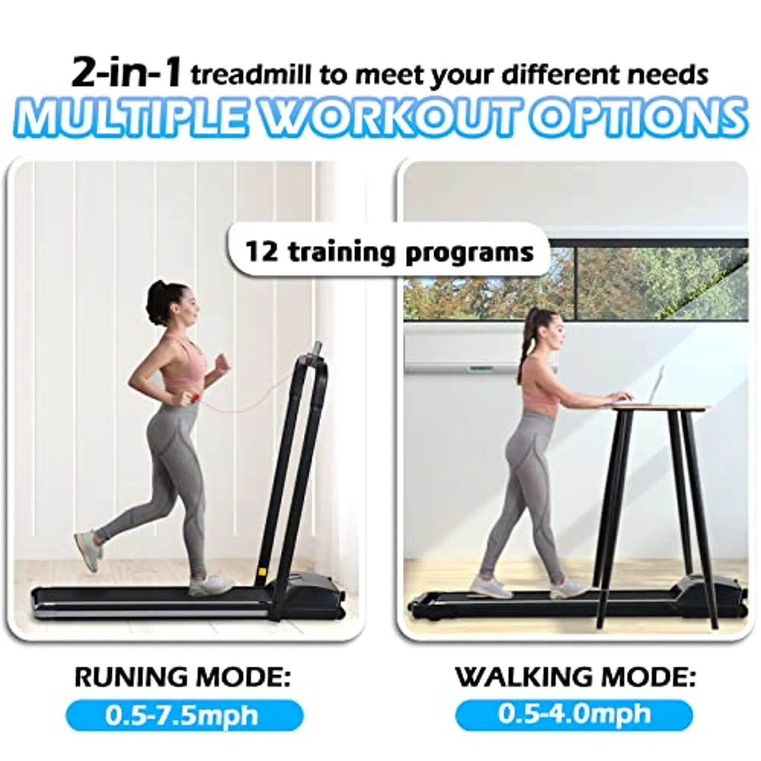 FYC 2 in 1 Folding Under Desk Treadmill, Foldable Electric Running Machine, No Installation Required, Walking Jogging Pad Exercise Fitness Treadmill for Office/Apartment, Save Space