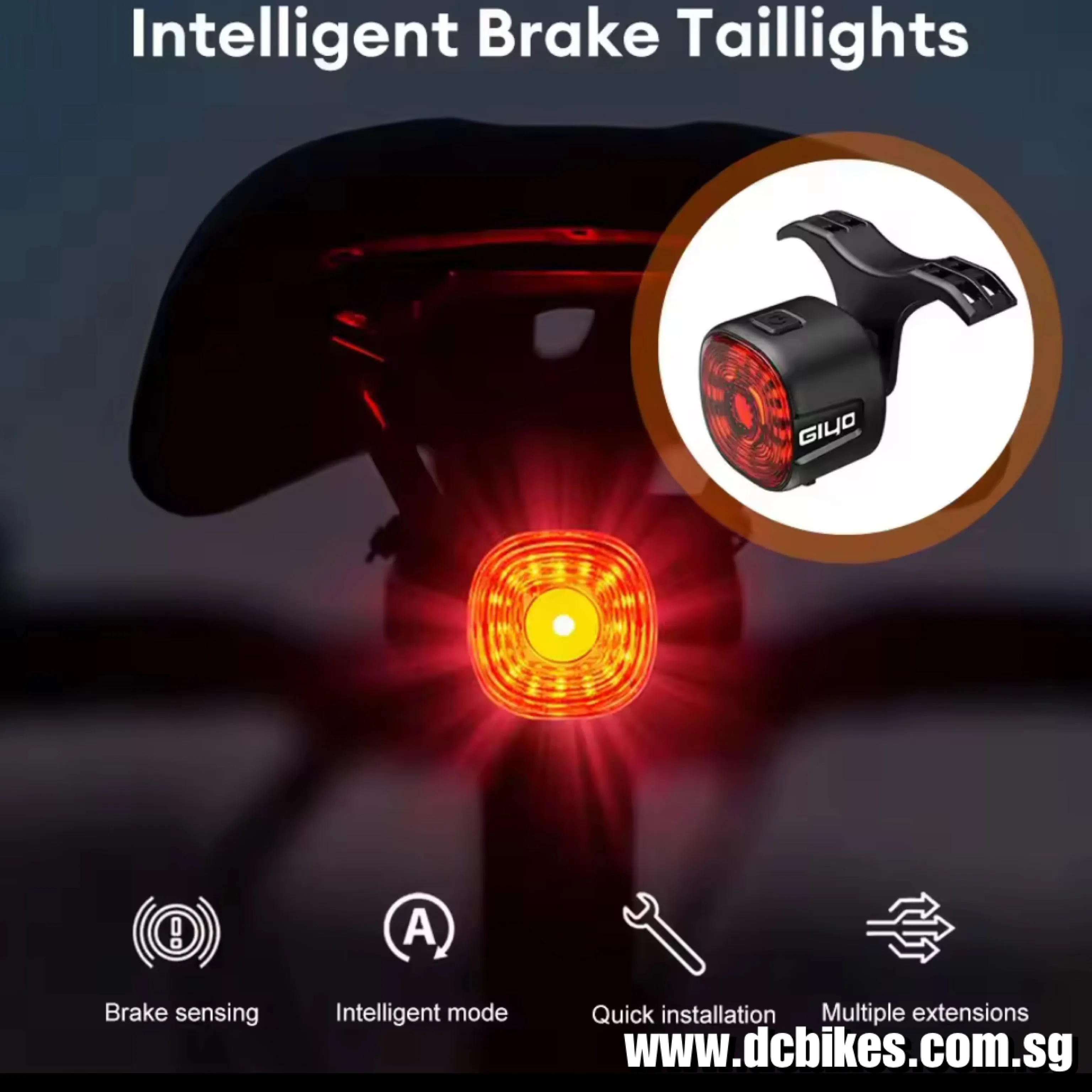 Giyo Cycling Taillights Smart Led MTB Road Bicycle Ip66 Night Safety Tail Lights Lamp Riding Accessories
