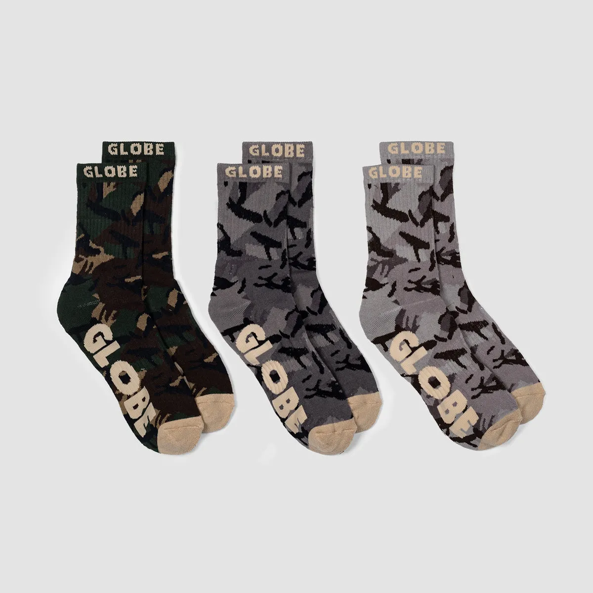 Globe Eco Camo Crew Socks 3 Pack Camo