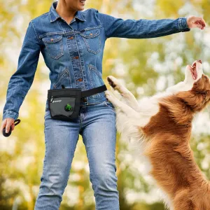 Gobeigo Magnetic Dog Treat Pouch with Training Clicker, Poop Bag Dispenser & Metal Clip Waist Belt, Black/Gray