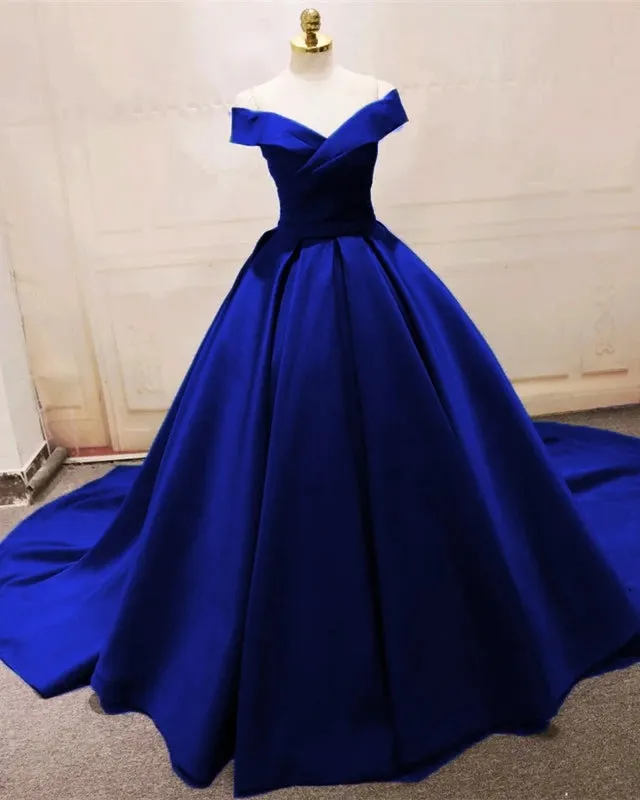Green Satin Prom Dresses Long Off The Shoulder Ball Gowns Quinceanera Dresses