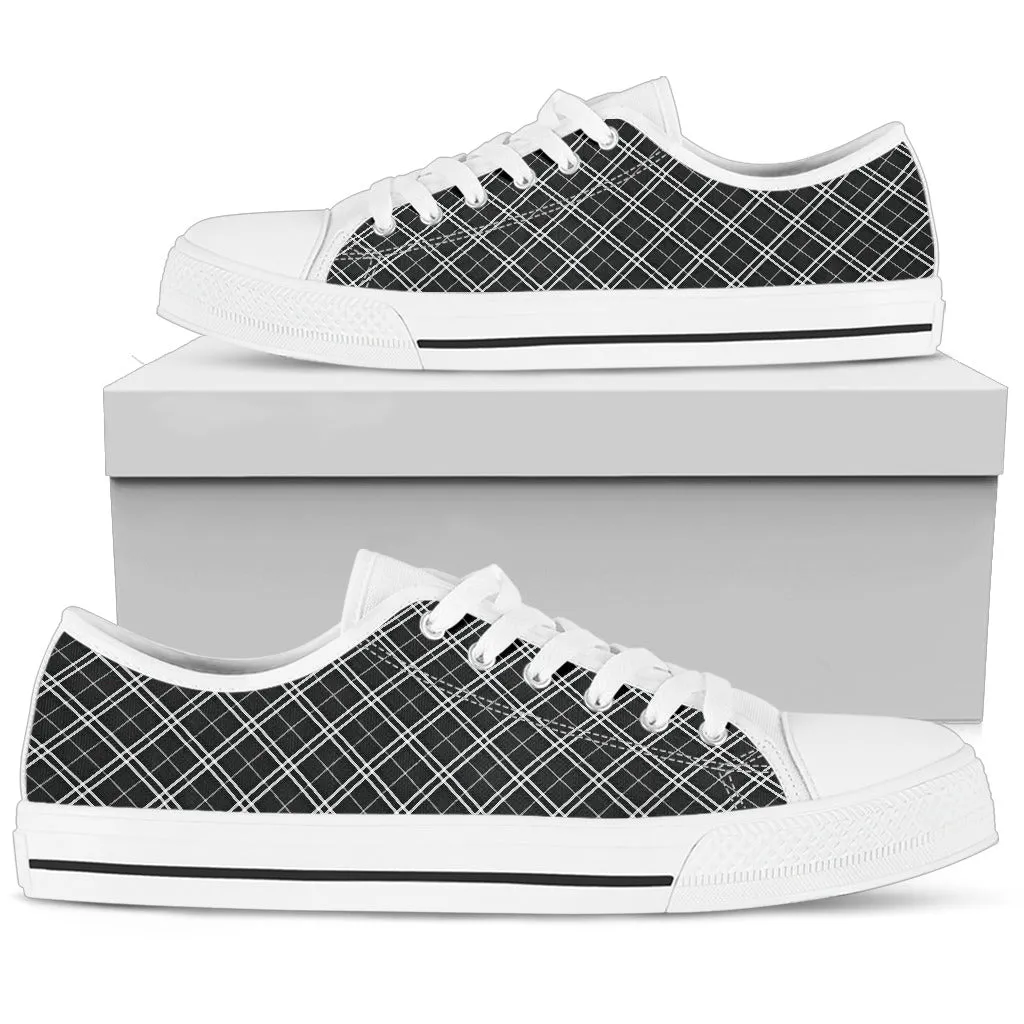 Grey Black Plaid Women's Low Top Canvas Shoes