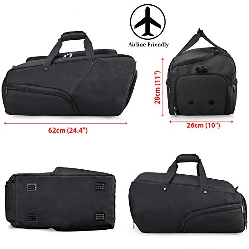Gym Bag Sports Duffle Bag with Shoes Compartment Waterproof Large Travel Duffel Bags Weekender Overnight Bag for Men Women 45L Black