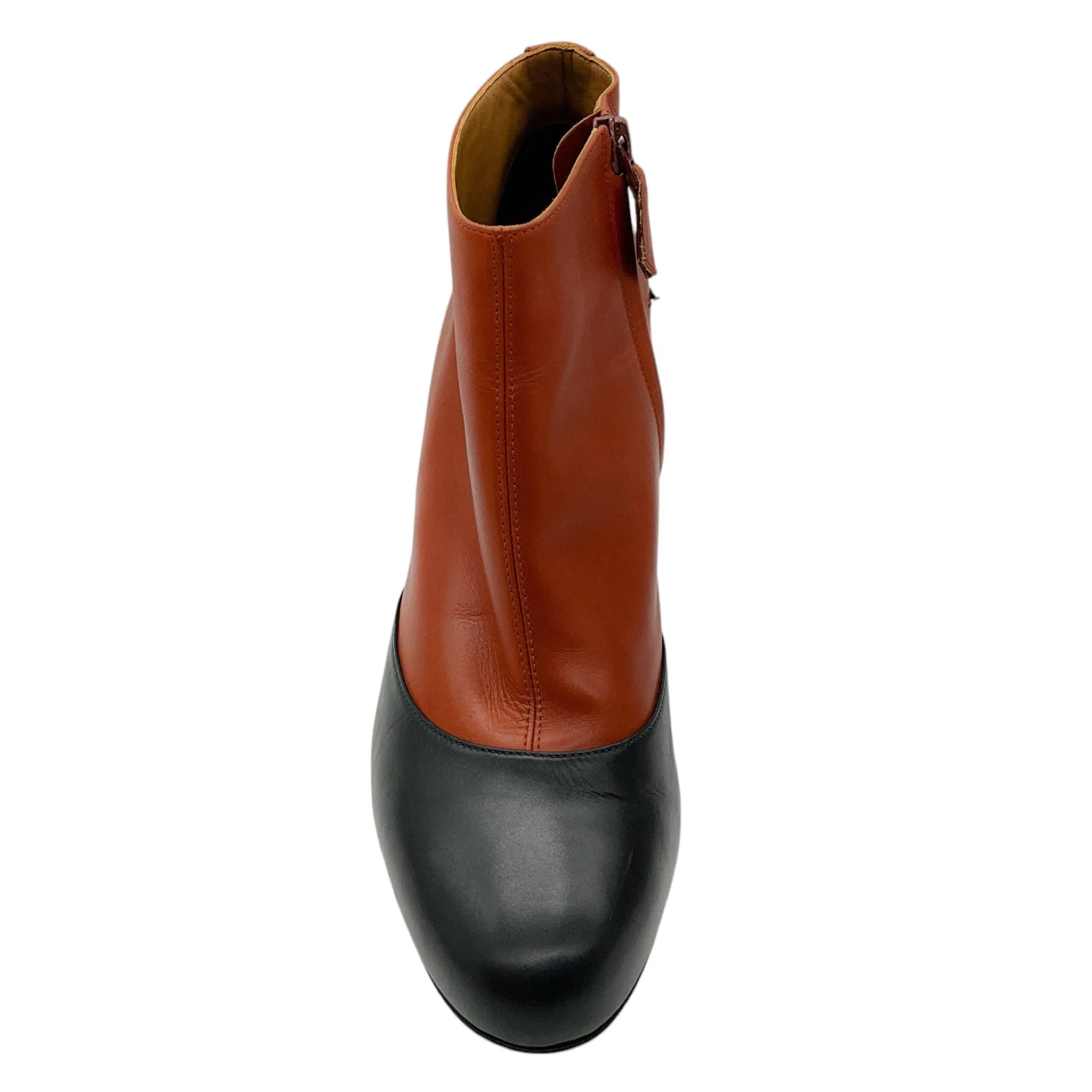 Hermes Brown / Black Two-Tone Round Toe Leather Ankle Booties