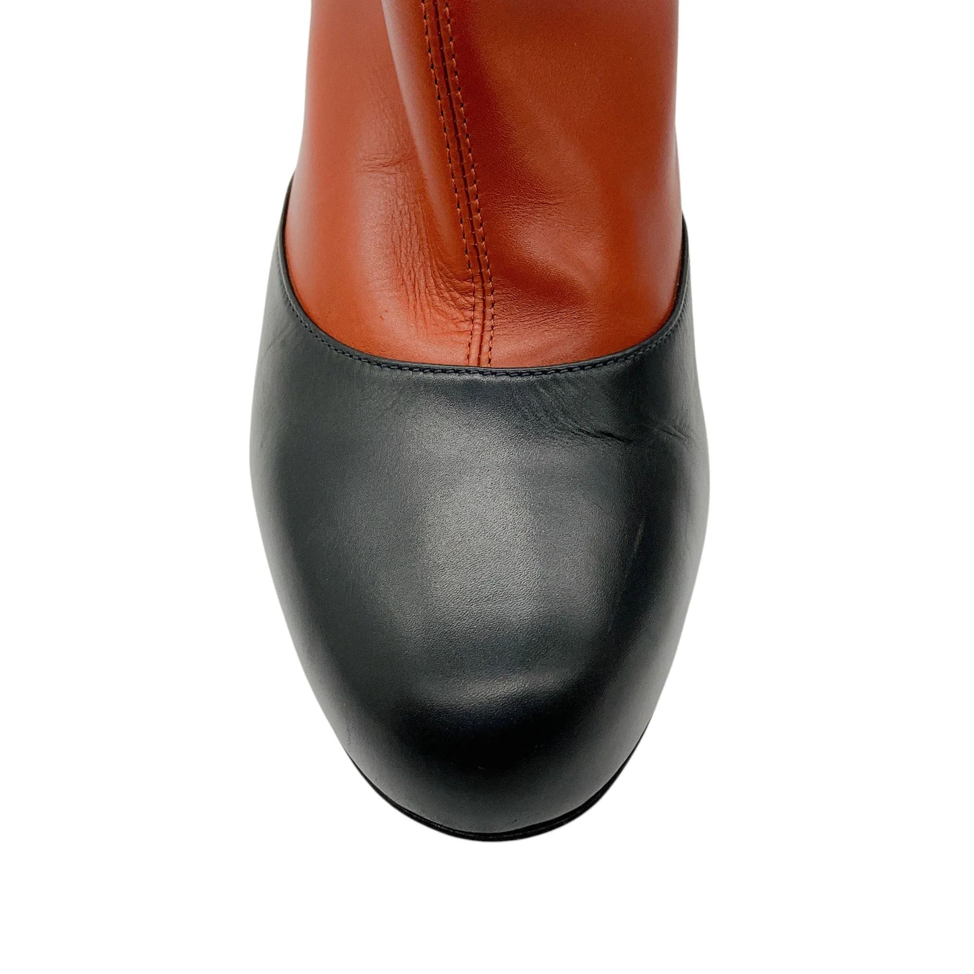 Hermes Brown / Black Two-Tone Round Toe Leather Ankle Booties