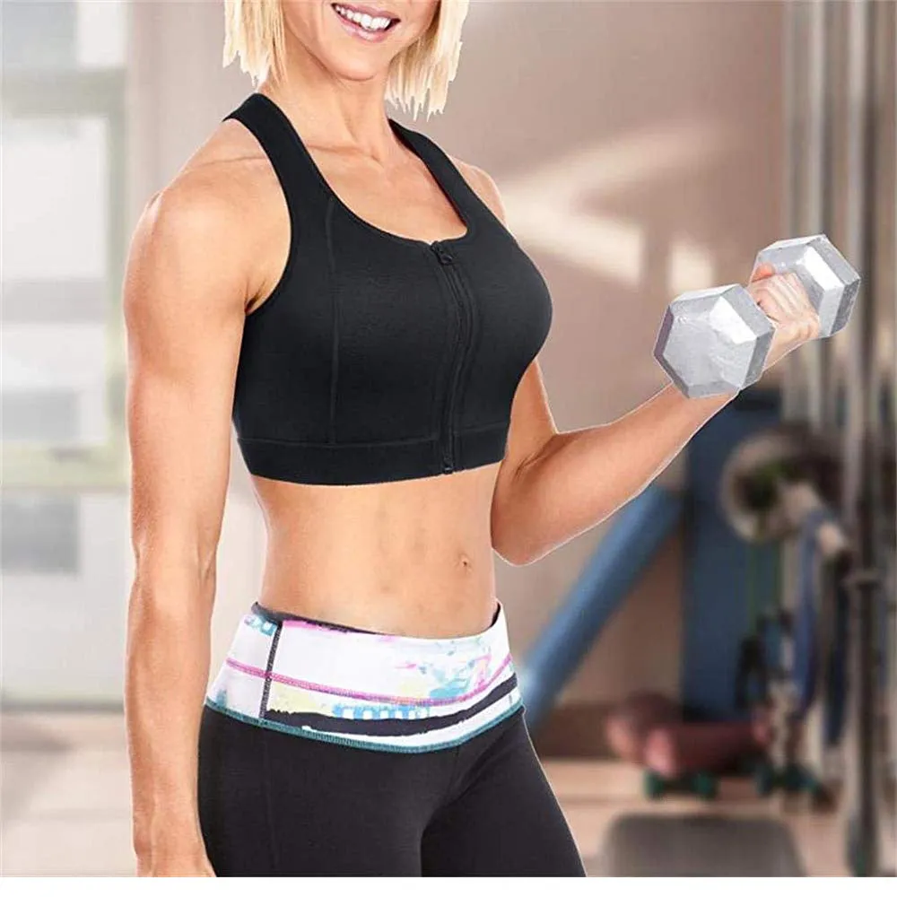 High compression bra full cup with front-zipper wire-free