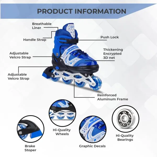 Inline Skates Adjustable Shoe Size With 1 LED Flashing Wheel