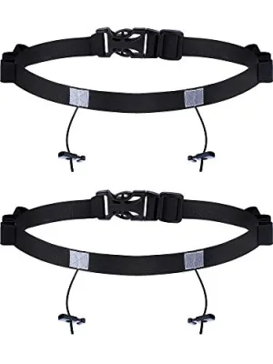 Jovitec 2 Pieces Race Number Belt with 6 Gel Loops for Running Cycling Triathlon Marathon (Black)