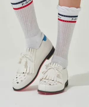 KANDINI Canvas Tassel Loafer Spikeless Golf Shoes - White/Blue
