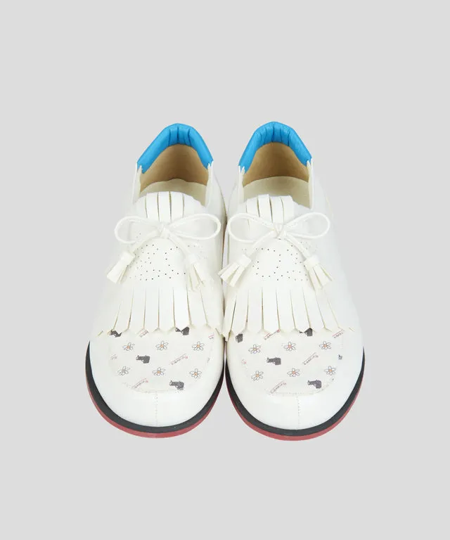 KANDINI Canvas Tassel Loafer Spikeless Golf Shoes - White/Blue