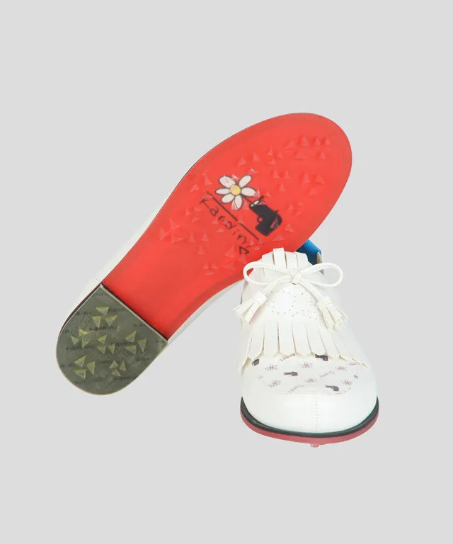 KANDINI Canvas Tassel Loafer Spikeless Golf Shoes - White/Blue