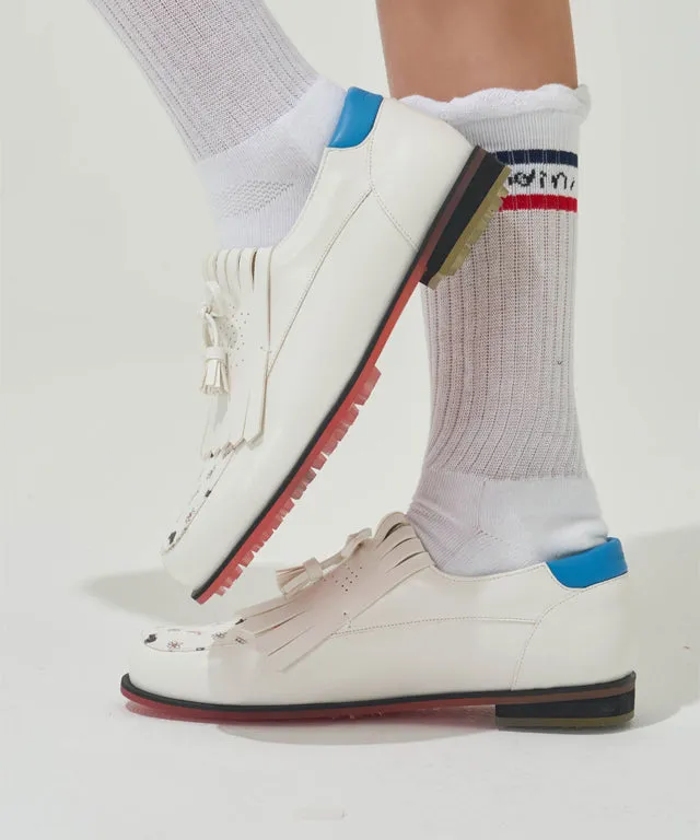 KANDINI Canvas Tassel Loafer Spikeless Golf Shoes - White/Blue