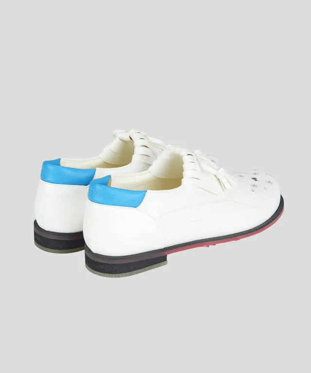 KANDINI Canvas Tassel Loafer Spikeless Golf Shoes - White/Blue
