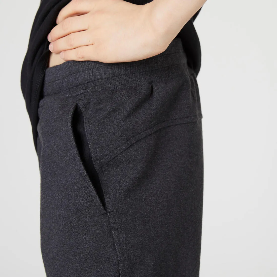 Kids' Unisex Straight-Cut Cotton French Terry Jogging Bottoms 100 Dark Grey Marl