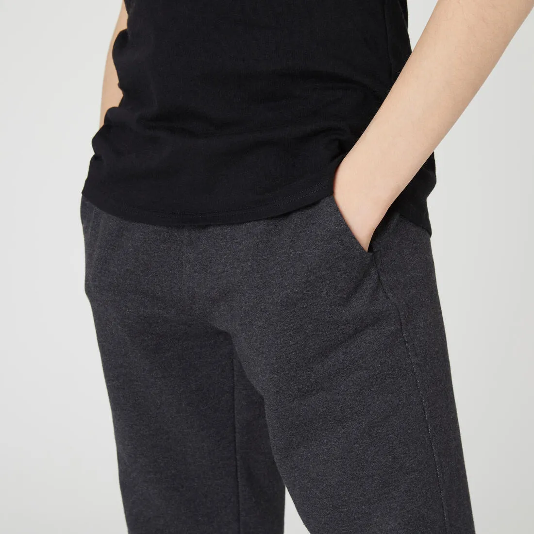 Kids' Unisex Straight-Cut Cotton French Terry Jogging Bottoms 100 Dark Grey Marl