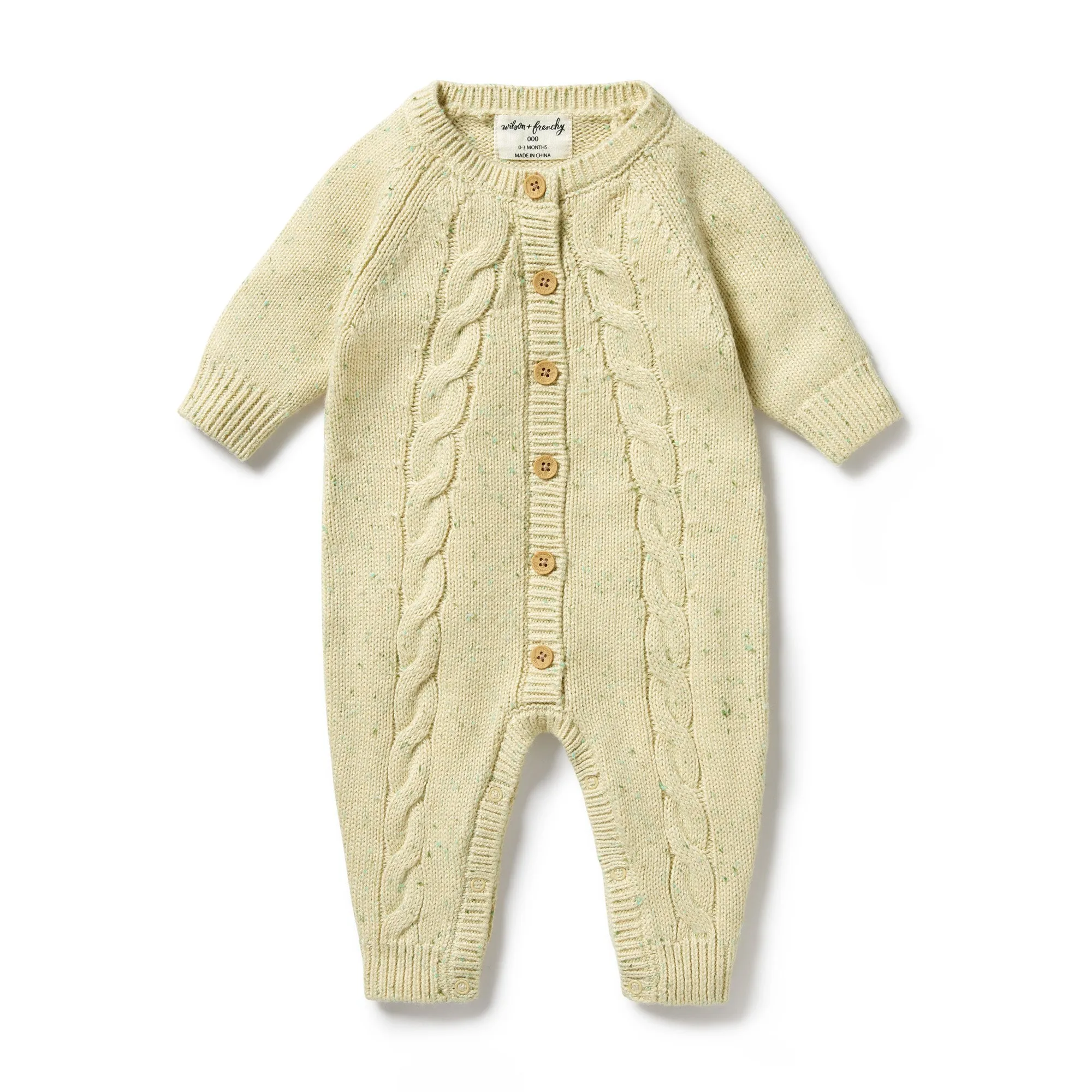 KNITTED CABLE GROWSUIT | ALMOND FLECK