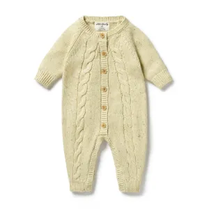 KNITTED CABLE GROWSUIT | ALMOND FLECK