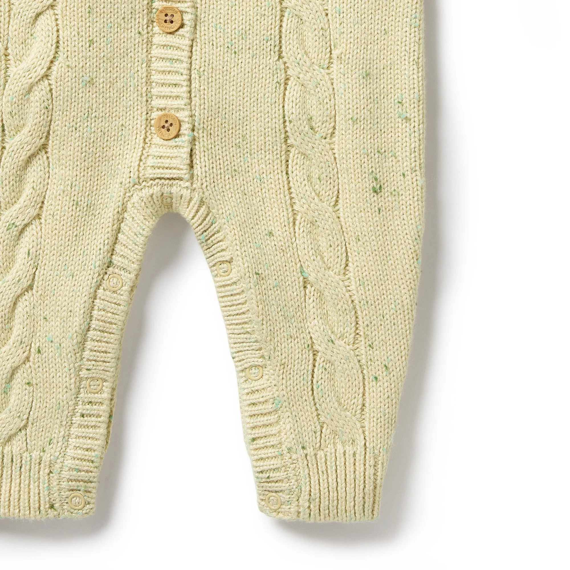 KNITTED CABLE GROWSUIT | ALMOND FLECK