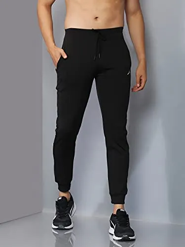 Kraasa Joggers Gym Pants for Men | Slim Fit Athletic Track Pants |Casual Running Workout Pants with Pockets | 4 Way Lycra Trackpants Black Size L