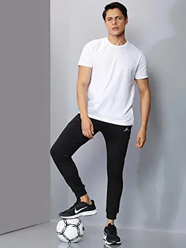 Kraasa Joggers Gym Pants for Men | Slim Fit Athletic Track Pants |Casual Running Workout Pants with Pockets | 4 Way Lycra Trackpants Black Size L