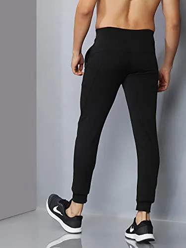 Kraasa Joggers Gym Pants for Men | Slim Fit Athletic Track Pants |Casual Running Workout Pants with Pockets | 4 Way Lycra Trackpants Black Size L