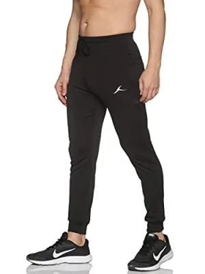 Kraasa Joggers Gym Pants for Men | Slim Fit Athletic Track Pants |Casual Running Workout Pants with Pockets | 4 Way Lycra Trackpants Black Size L