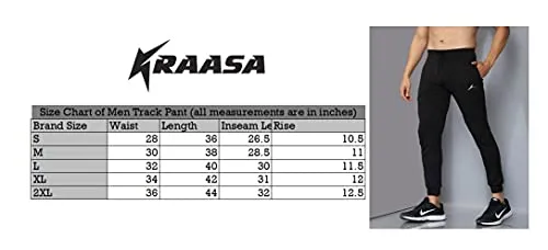 Kraasa Joggers Gym Pants for Men | Slim Fit Athletic Track Pants |Casual Running Workout Pants with Pockets | 4 Way Lycra Trackpants Black Size L