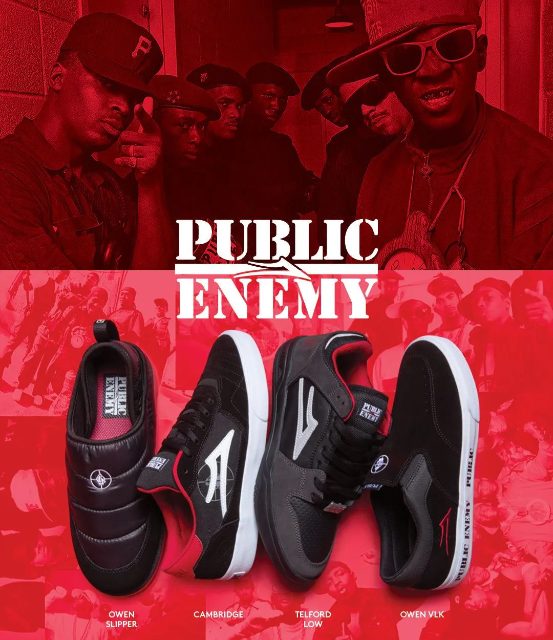 Lakai x Public Enemy Owen VLK Skate Shoes - Black / Red