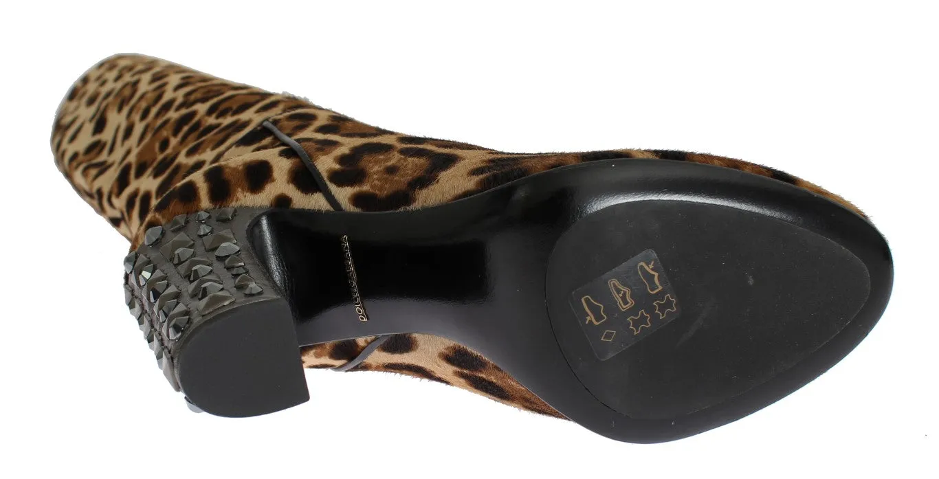 Leopard Pony Hair Leather Boots Shoes