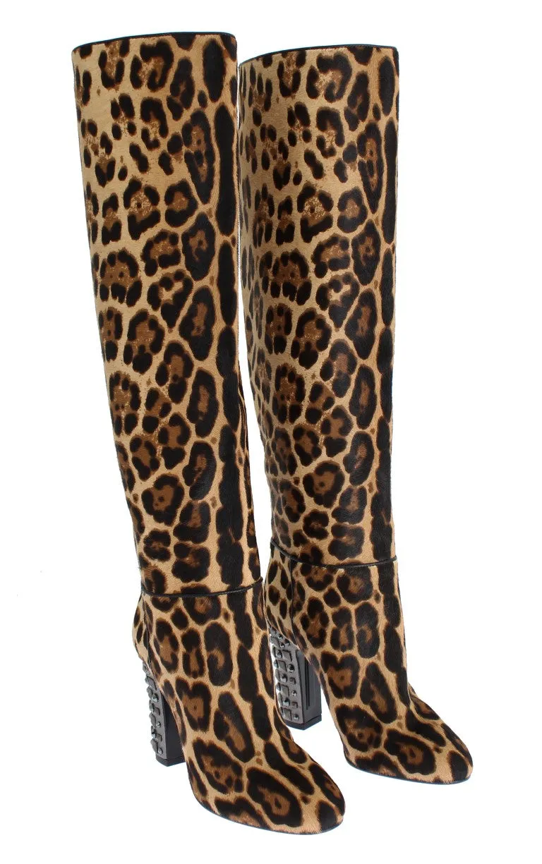 Leopard Pony Hair Leather Boots Shoes