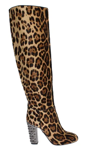 Leopard Pony Hair Leather Boots Shoes