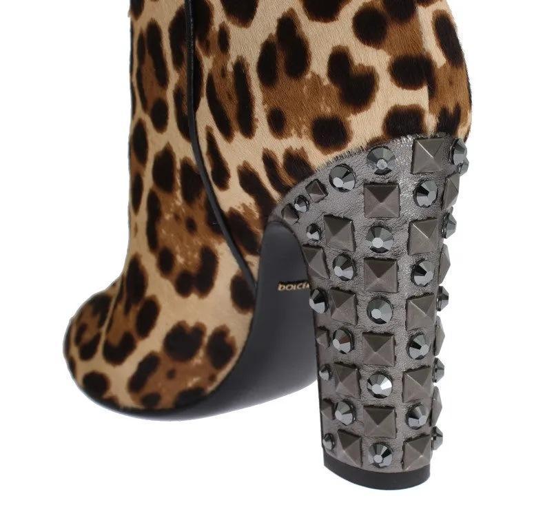Leopard Pony Hair Leather Boots Shoes