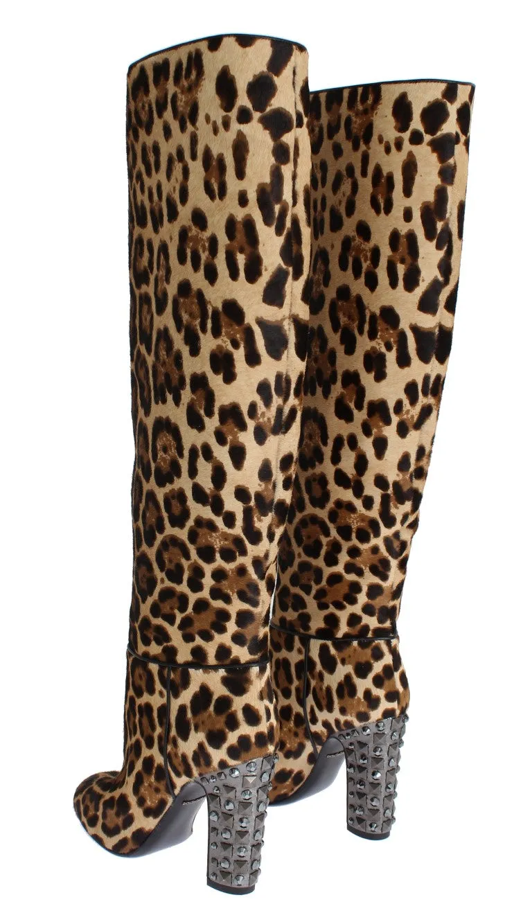 Leopard Pony Hair Leather Boots Shoes