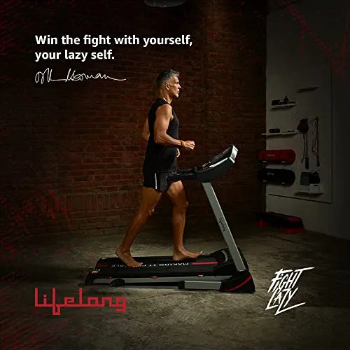 Lifelong LLTM153 Fit Pro 4.5 HP Peak Motorised with LCD Display, Max Speed 14km/hr| Max User Weight 110Kg, Heart Rate Sensor, Manual Incline, Speaker|Treadmill for Home(Free Call Installation Assistance)