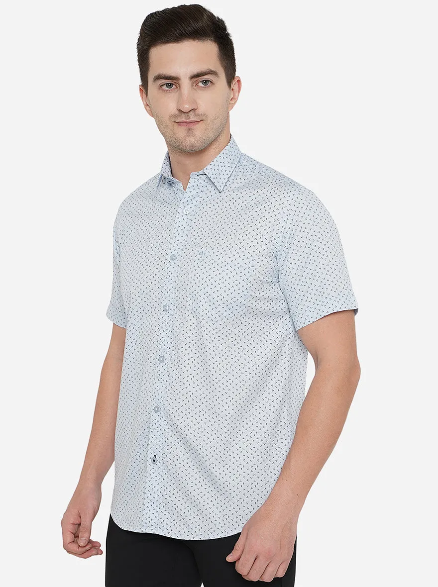 Light Blue Printed Slim Fit Casual Shirt | JadeBlue