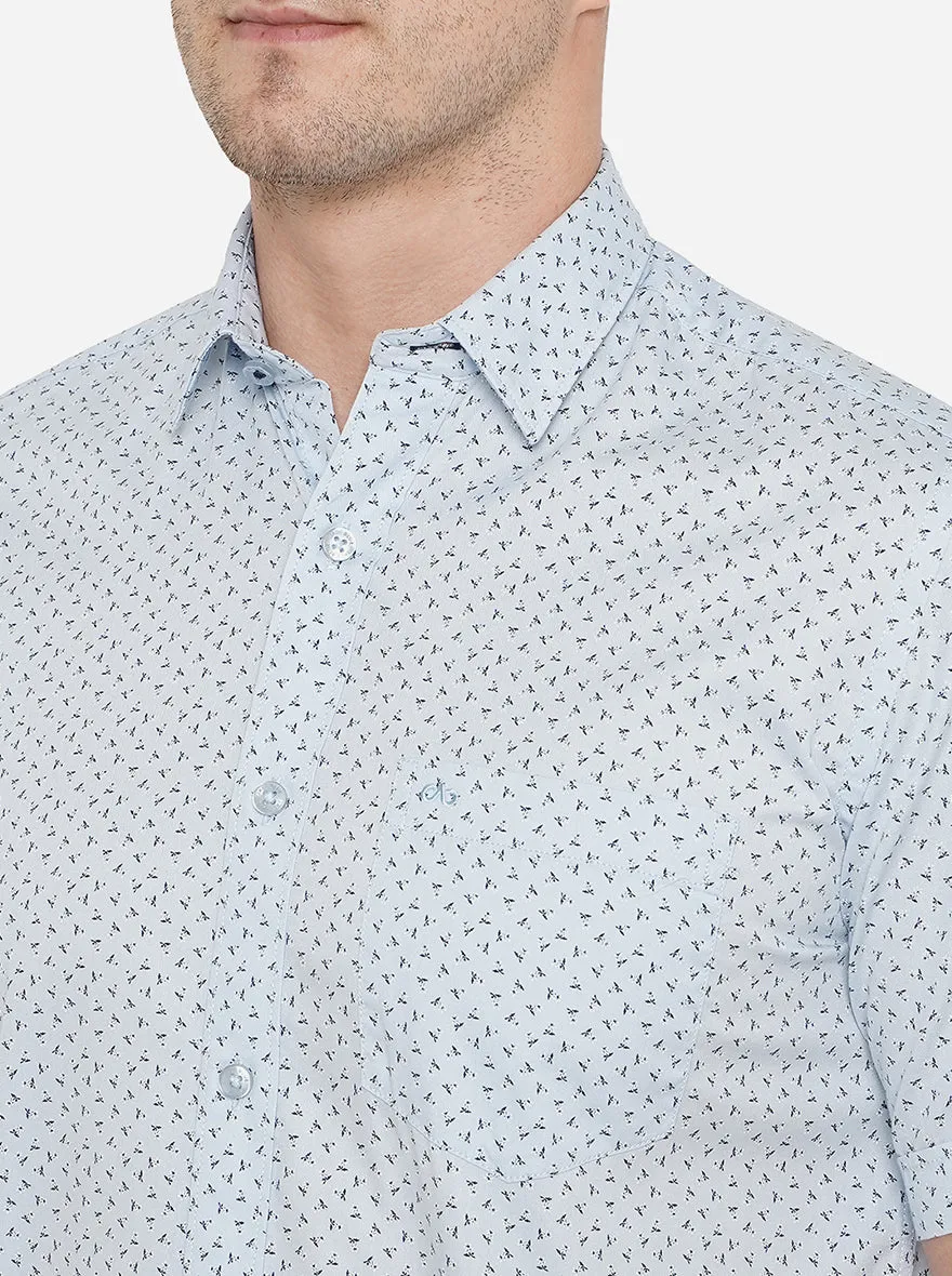 Light Blue Printed Slim Fit Casual Shirt | JadeBlue