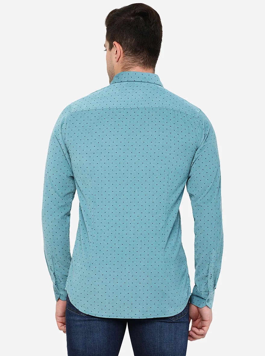 Light Blue Printed Slim Fit Semi Casual Shirt | JadeBlue