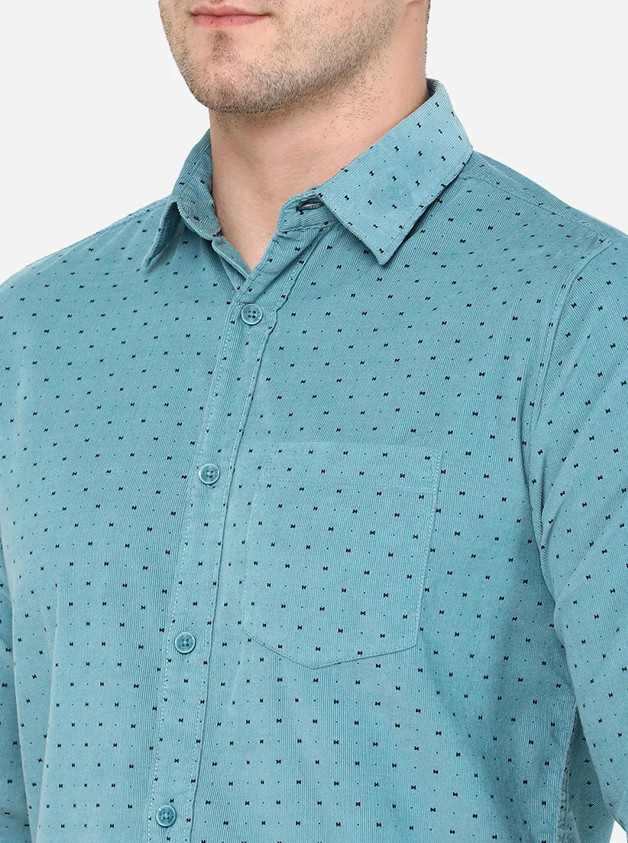 Light Blue Printed Slim Fit Semi Casual Shirt | JadeBlue