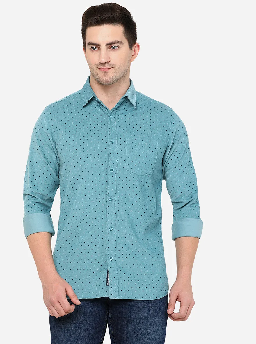 Light Blue Printed Slim Fit Semi Casual Shirt | JadeBlue