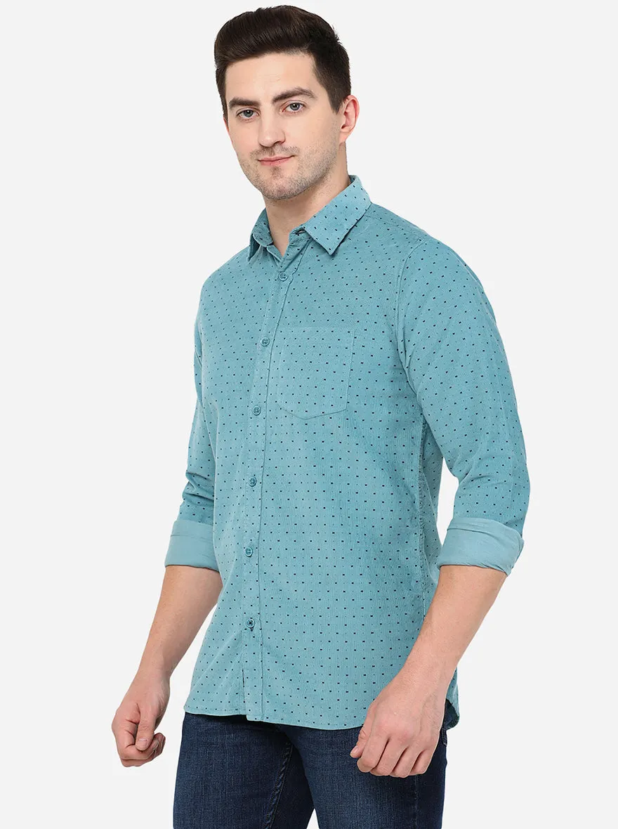 Light Blue Printed Slim Fit Semi Casual Shirt | JadeBlue
